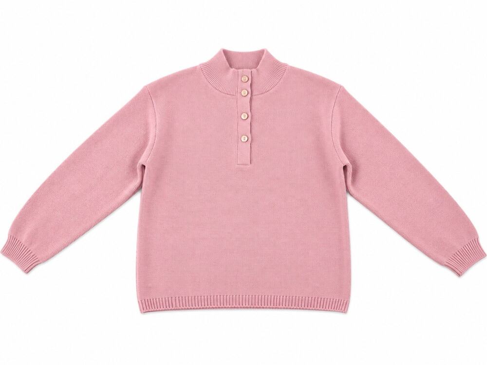 Women’s Large Pink Mock Neck 4 Button Knit Pullover Sweater Long Sleeve